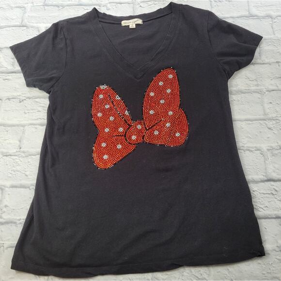 Zenana Signature Black Red Embellished Bow T-shirt  size 1X - Picture 1 of 7